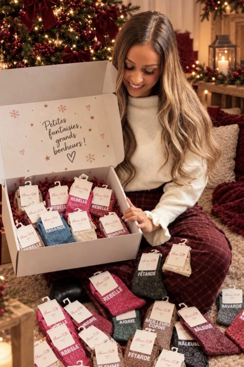 Calendrier de l&rsquo;avent (24 cases) – chaussettes à paillettes